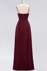 Affordable Chiffon Burgundy Bridesmaid Dress With Spaghetti Straps-27dress
